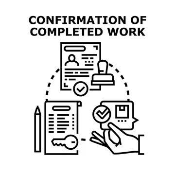 Confirming completed work process paperwork verification concept Stock Illustration