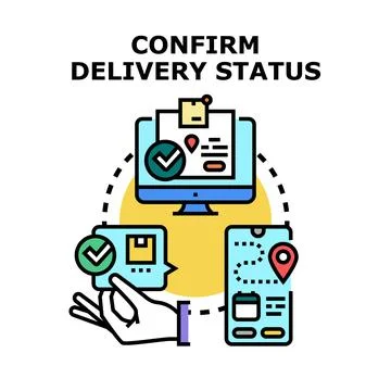 Confirming delivery status on multiple devices concept Illustrazione stock
