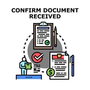 Confirming document receipt process completing online transaction Illustrazione stock