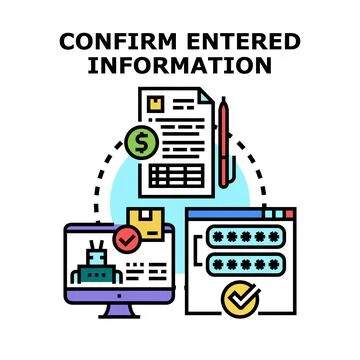 Confirming entered information process with secure data verification Stock Illustration