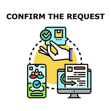 Confirming online request on digital devices process Stock Illustration