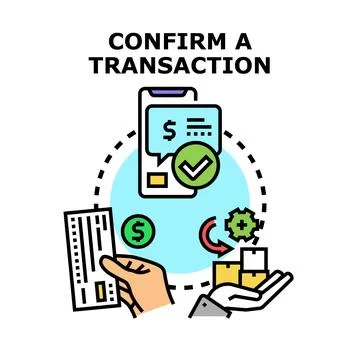 Confirming online transaction process with smartphone and financial documents Stock Illustration