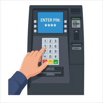 Confirming a pin code on a dark automated teller machine keypad Stock-Illustration