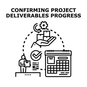 Confirming project deliverables progress and completion stages Stock Illustration