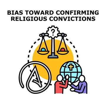 Confirming religious convictions bias concept illustration Stock Illustration