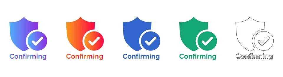 Confirming Shield Icons Set 스톡 일러스트