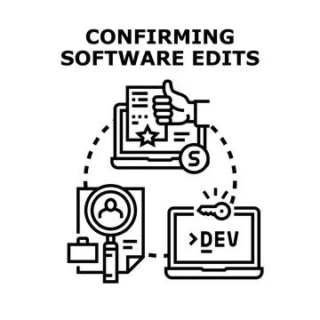 Confirming software edits and development process approval 库存插图