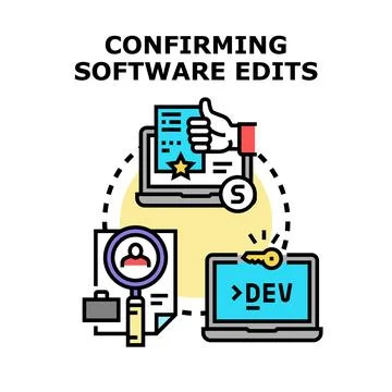 Confirming software edits and development process approval 스톡 일러스트