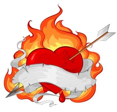 Conflagrant Heart with a Ribbon Stock Illustration