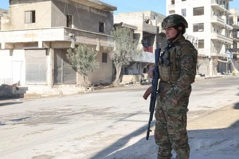 The conflict between Kurdish forces SDF and the Syrian army Stock Photos