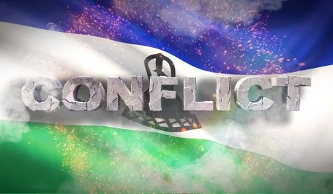 Conflict concept in Lesotho. Waved highly detailed fabric texture. 3D Ilustração Stock