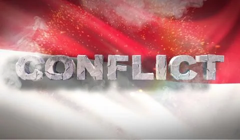 Conflict concept in Monaco. Waved highly detailed fabric texture. 3D Stock-Illustration