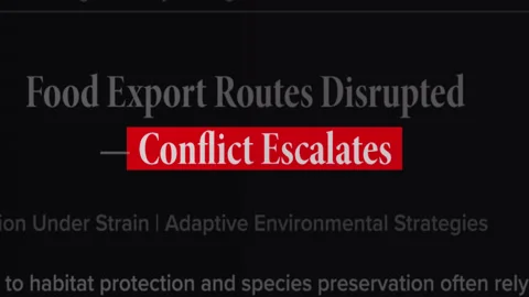 Conflict escalates fast sequence news articles headline title animation Stock Footage 332346009