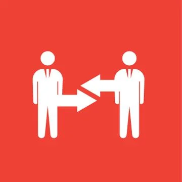 Conflict of interest icon,flat vector sign isolated on red background. Simple Stock Illustration