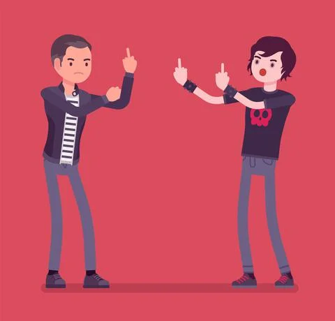 Conflict of interest for young hooligans, heated argument and disagreement Stock Illustration