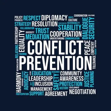 Conflict Prevention Word Cloud Design with Peace Diplomacy and Cooperation .. 스톡 일러스트
