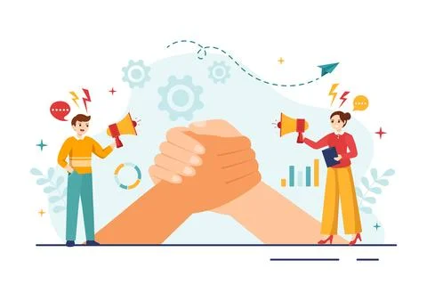 Conflict Resolution and Management Vector Illustration with Two Society Gro.. Stock Illustration