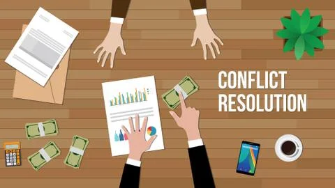 Conflict resolution concept illustration with two people discuss and money Stock Illustration