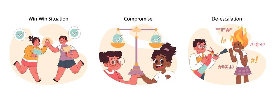 Conflict resolution set for children. Flat vector illustration Stock Illustration