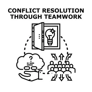 Conflict resolution through teamwork finding a solution Stock Illustration