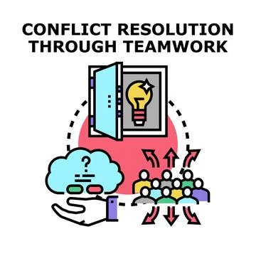 Conflict resolution through teamwork finding a solution Stock Illustration