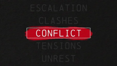 Conflict scrolling text sequence with documentary style title animation Video stock 332350630