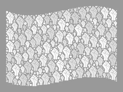 Conflict Waving White Flag - Collage of Fist Elements 스톡 일러스트