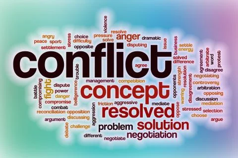 Conflict word cloud with abstract background Illustrazione stock