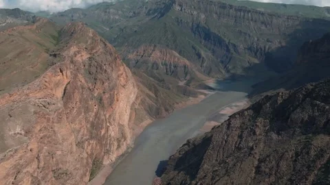Confluence of Avar and Andi Koysu rivers in Dagestan mountain canyon, Russia Stock Footage 336295112