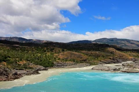 Confluence of Baker river and Neff river, Carretera Austral, Chile Stock Photos