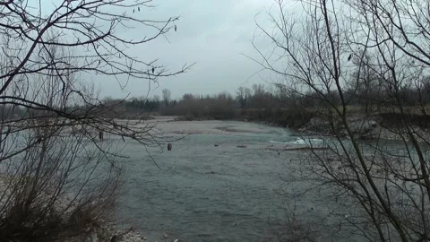 The confluence between Brembo river and Adda river. Video stock 153277969