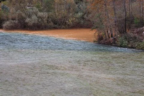 Confluence contrasting rivers Stock Photos