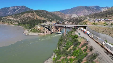 Confluence Fraser Thompson River Lytton British Columbia Landscape Stock Footage 311901006