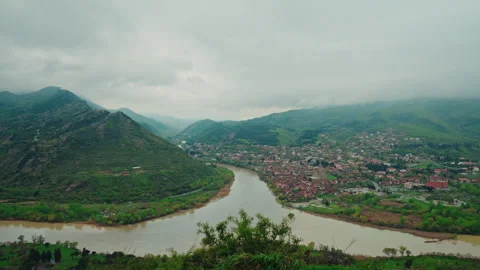 Confluence of the Mtkvari and Aragvi rivers at Mtskheta Stock Footage 346770713