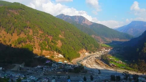 Confluence river uttarkashi town uttrakhand Stock Footage 219611124
