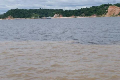 Confluence of the Solimes (the upper Amazon River) and the Negro at the Bra.. Stock Photos