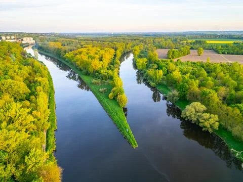 Confluence of Vltava and Labe rivers near Melnik Stock Photos