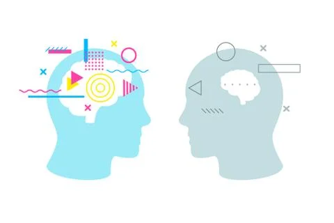 Confrontation between smart and stupid brain concept. Competition between well Illustrazione stock