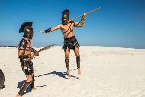 Confrontation between two ancient warriors Stock Photos