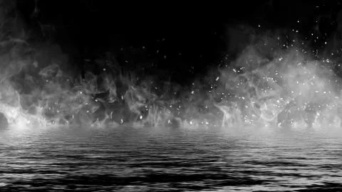 The confrontation of water vs fire. Mystical flame with reflection on the sho Stock Illustration