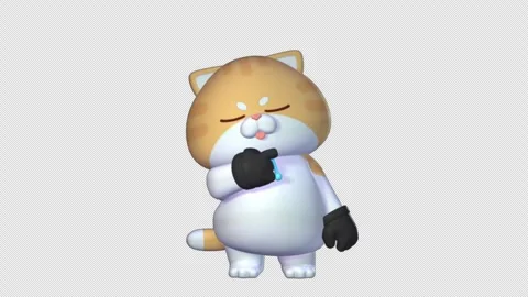 Confused 3D Cat Standing on Transparent Background  4K Video Stock Footage 302866086