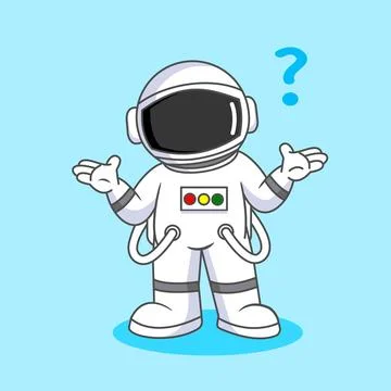 Confused Astronaut with Question Marks Gesture Stock Illustration