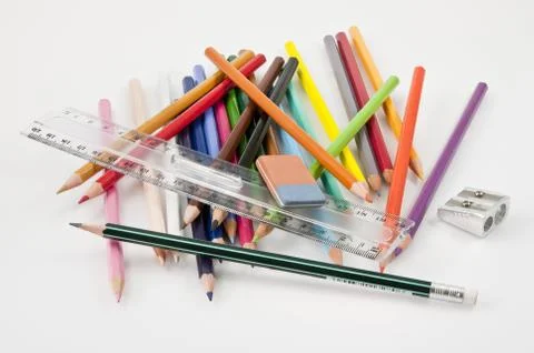 Confused basic school supplies Stock Photos