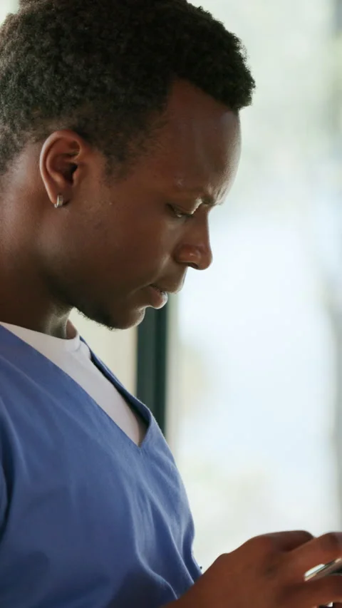 Confused black man, tablet and nurse with healthcare error, glitch and scroll Stock Footage 319372350