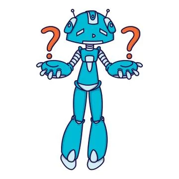 Confused blue robot asking a question. Vector illustration isolated on white Stock Illustration