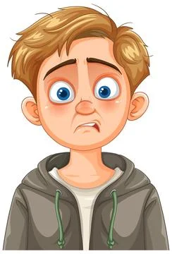 Confused Boy with Sad Expression Stock Illustration