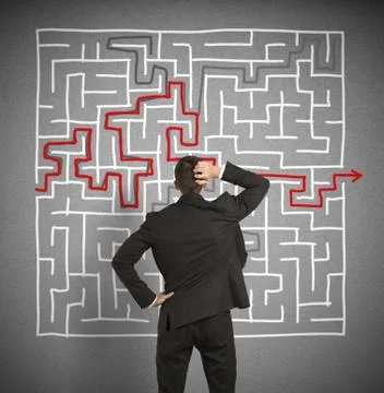 Confused business man seeks a solution Foto stock