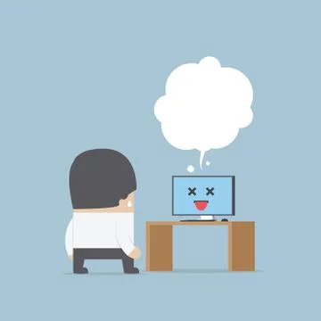 Confused businessman with the error computer Stock Illustration