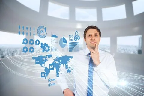 Confused businessman with global interface 스톡 일러스트
