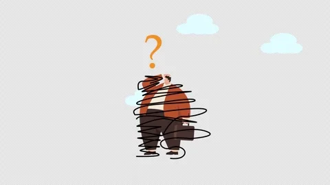 Confused businessman tangled in lines with a question mark symbolizing problems Stock Footage 346440122